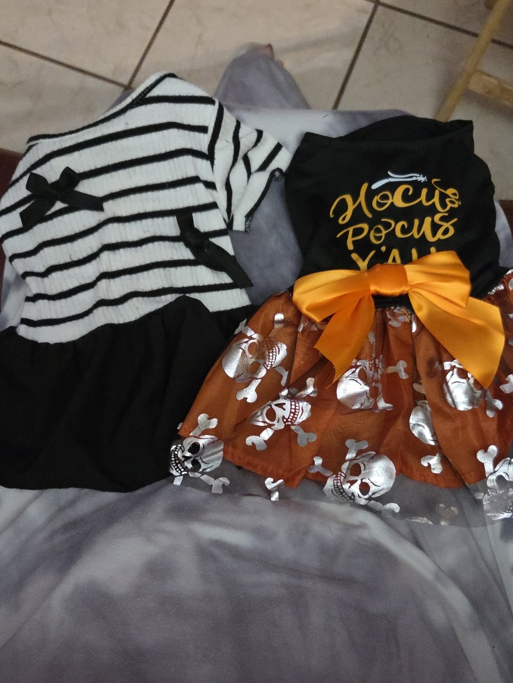 Halloween Skull Bow Dog Dress And Black & White Dress- Small